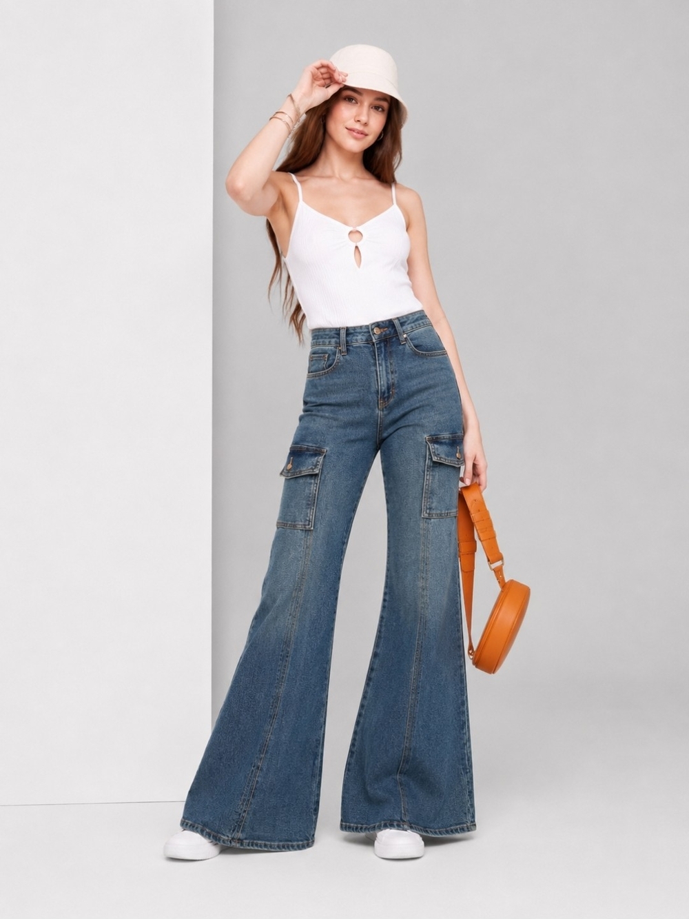 wild fable Blue Low-Rise Flare Cargo Jeans